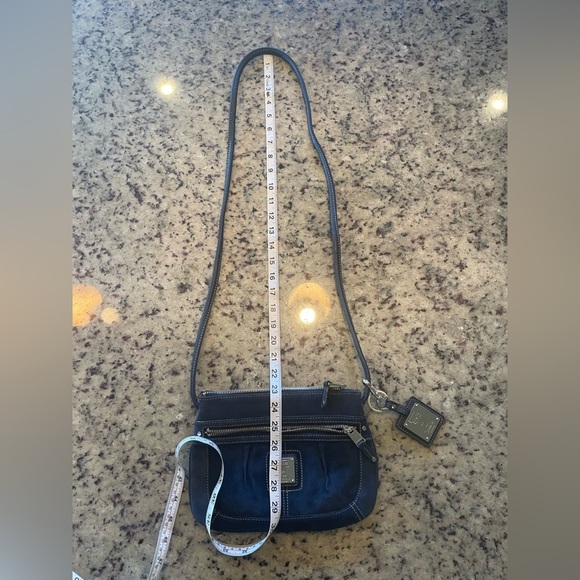 Navy Blue suede Tignanello Crossbody Bag and keychain - Picture 7 of 7